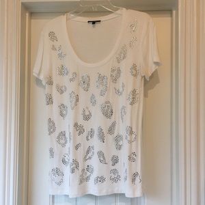 Express White Tee with Leopard Rhinestone Details